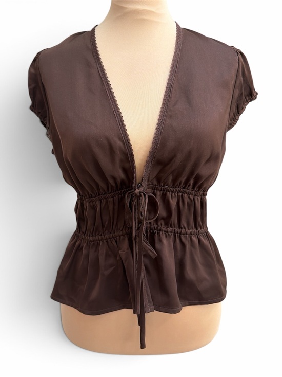 Wayf Tops - Wayf Chocolate Brown V-Neck Drawstring Waist Blouse